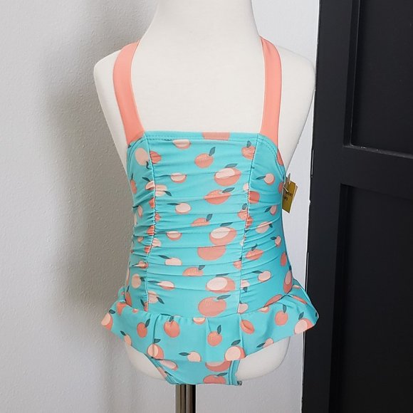 Cat & Jack Swim Nwt Cat Jack Baby Girls Onepiece Ruched Peaches